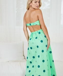 Pink Diamond Delany Dress - Green Polka