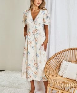 Desire Conchita Dress - Beige Floral DRESSES