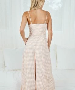 Desire Amarie Jumpsuit - Beige Gingham CLOTHING