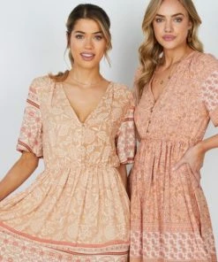 HQ Fashion DRESSES Ricarda Dress - Brown Print