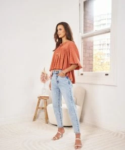 Rock Denim CLOTHING Frida Top - Rust Print