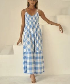 Florencia The Label Foley Maxi Dress - Blue Check