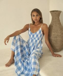 Florencia The Label Foley Maxi Dress - Blue Check