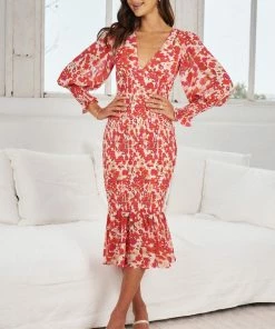 Wild Ginger Midi Dresses Juanita Dress - Beige Floral