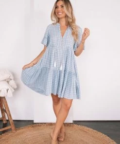 WeLove Fashion Deserae Dress - Blue Gingham DRESSES