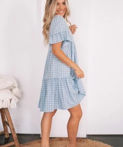 WeLove Fashion Deserae Dress - Blue Gingham DRESSES
