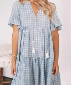 WeLove Fashion Deserae Dress - Blue Gingham DRESSES