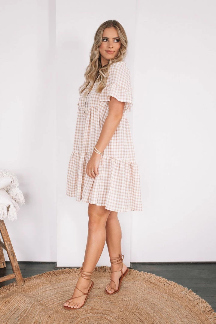 WeLove Fashion Deserae Dress - Beige Gingham 5 WeLove Fashion Deserae Dress - Beige Gingham
