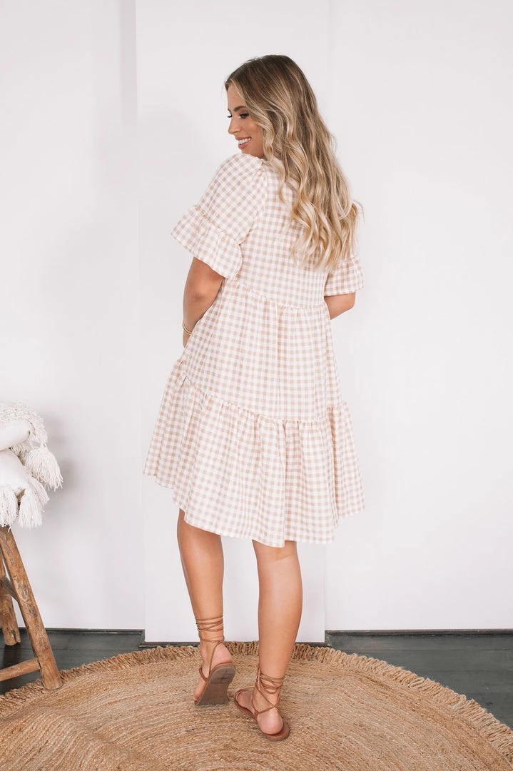 WeLove Fashion Deserae Dress - Beige Gingham 4 WeLove Fashion Deserae Dress - Beige Gingham