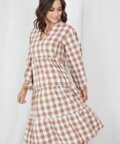 Miracle Fashion Adenique Dress - Tan Gingham