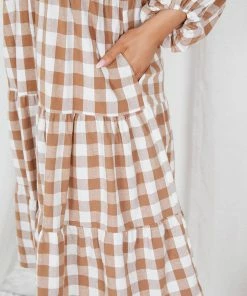 Miracle Fashion Adenique Dress - Tan Gingham 15 Miracle Fashion Adenique Dress - Tan Gingham