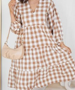 Miracle Fashion Adenique Dress - Tan Gingham 12 Miracle Fashion Adenique Dress - Tan Gingham