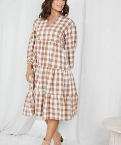Miracle Fashion Adenique Dress - Tan Gingham 13 Miracle Fashion Adenique Dress - Tan Gingham