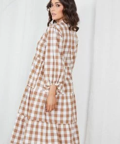 Miracle Fashion Adenique Dress - Tan Gingham