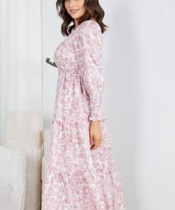 Qtrend Fashion PTY LTD Alarica Dress - Burgundy Print DRESSES 11 Qtrend Fashion PTY LTD Alarica Dress - Burgundy Print DRESSES