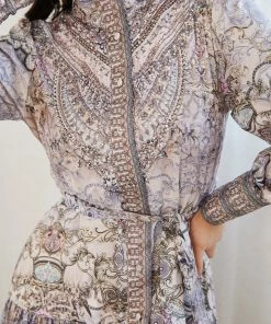 CSA (Lorraine Designs) Alva Dress - Beige Print Party Dresses