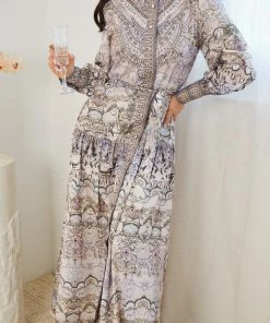 CSA (Lorraine Designs) Alva Dress - Beige Print Party Dresses