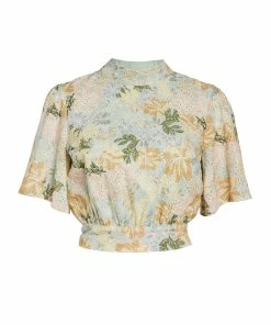 WE ARE KINDRED Anita Broiderie Crop Blouse - Mint Floral CLOTHING