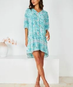 HQ Fashion DRESSES Aurina Dress - Aqua Print