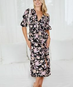 YH & Co (Chloe Yip) Aviona Dress - Black Floral DRESSES
