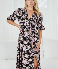 YH & Co (Chloe Yip) Aviona Dress - Black Floral DRESSES