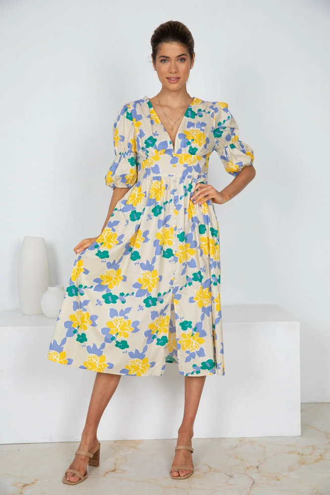 YH & Co (Chloe Yip) Aviona Dress - Beige Floral 3 YH & Co (Chloe Yip) Aviona Dress - Beige Floral