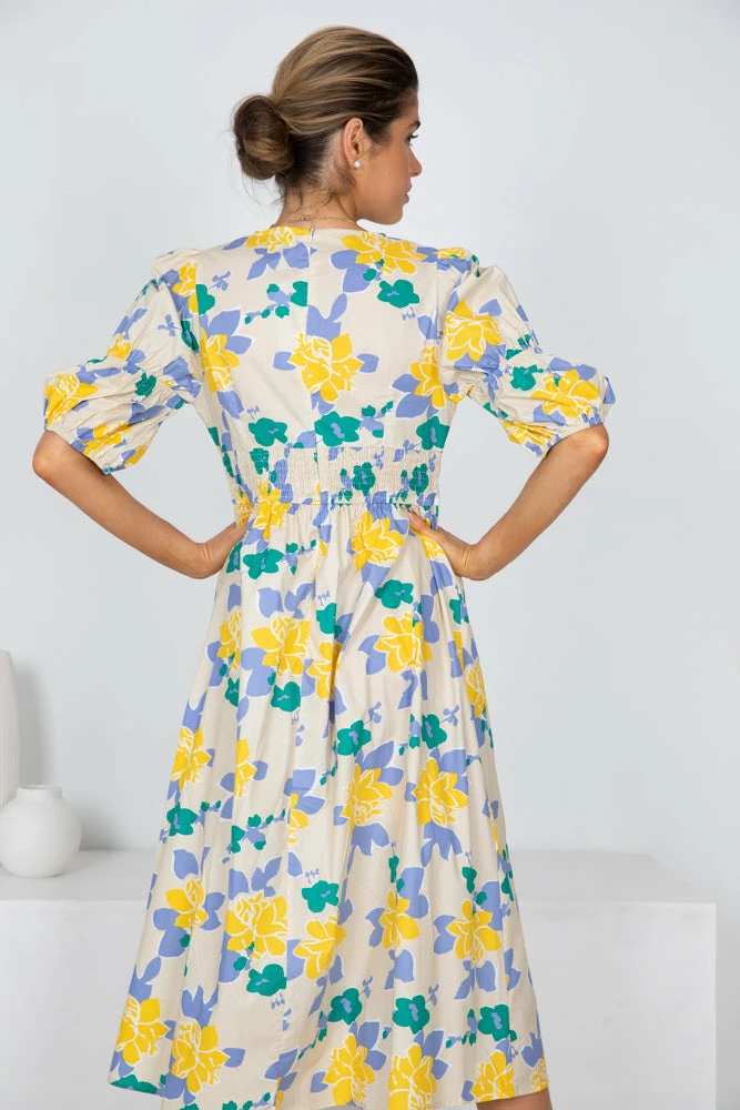 YH & Co (Chloe Yip) Aviona Dress - Beige Floral 4 YH & Co (Chloe Yip) Aviona Dress - Beige Floral