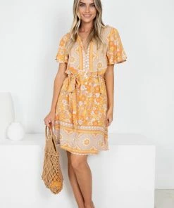 Rock Denim Shimma Dress - Orange Print DRESSES