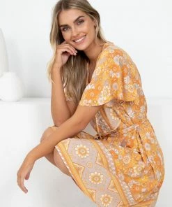 Rock Denim Shimma Dress - Orange Print DRESSES