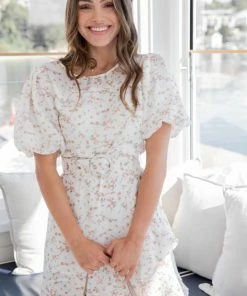 Pink Diamond Kestrel Dress - Beige Print DRESSES