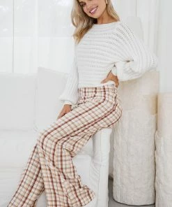 White Closet Bee Pants - Beige Check CLOTHING