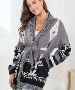 Miracle Fashion Bianka Cardigan - Grey Print