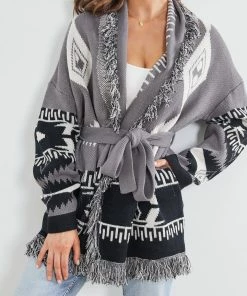 Miracle Fashion Bianka Cardigan - Grey Print