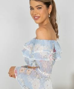 Evermore Fashion CLOTHING Bibiana Top - Blue Floral