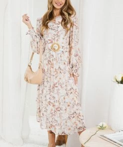 CSA (Lorraine Designs) Midi Dresses Cacia Dress - Beige Floral