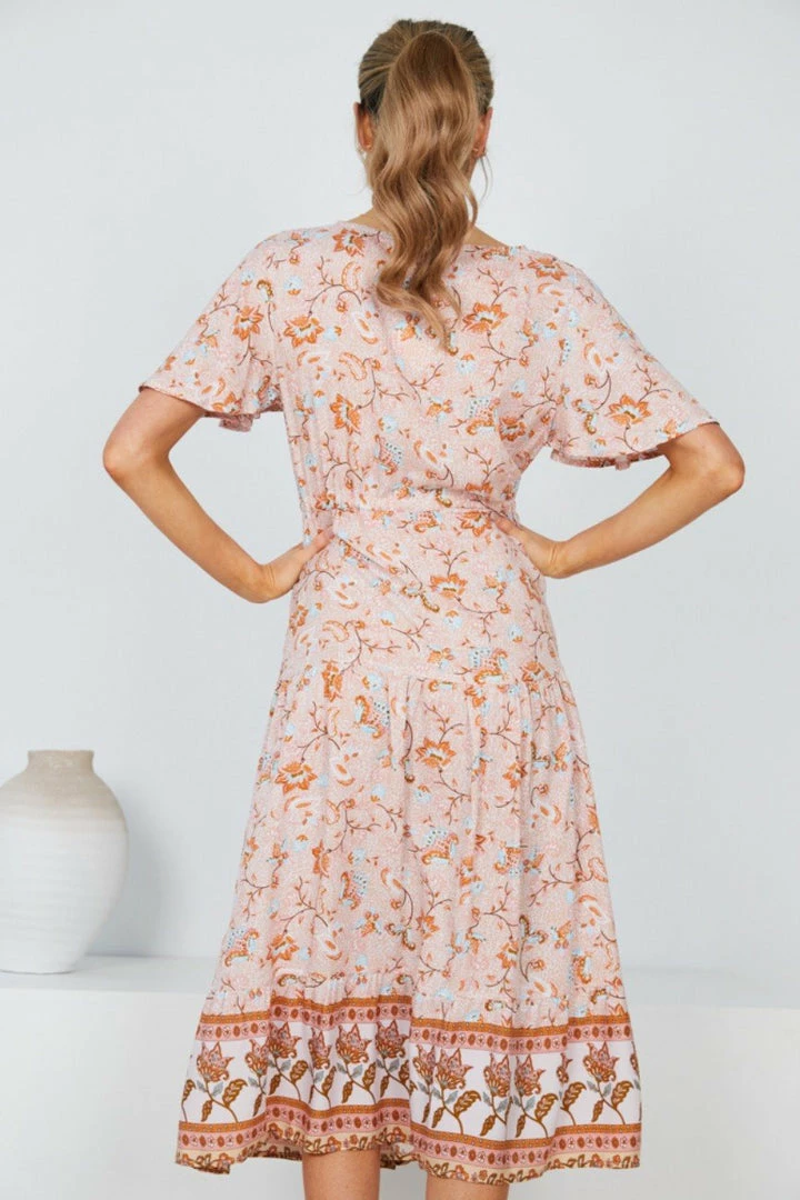 HQ Fashion Cadena Dress - Peach Print DRESSES 4 HQ Fashion Cadena Dress - Peach Print DRESSES