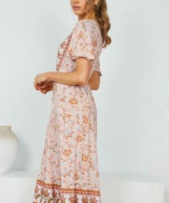 HQ Fashion Cadena Dress - Peach Print DRESSES 10 HQ Fashion Cadena Dress - Peach Print DRESSES
