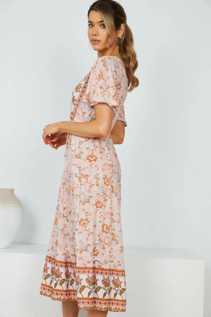 HQ Fashion Cadena Dress - Peach Print DRESSES 5 HQ Fashion Cadena Dress - Peach Print DRESSES