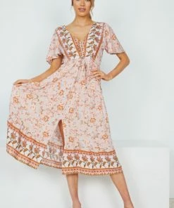 HQ Fashion Cadena Dress - Peach Print DRESSES