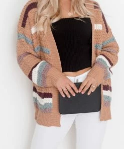 White Closet Jumpers & Sweaters Concetta Cardigan - Camel Stripe