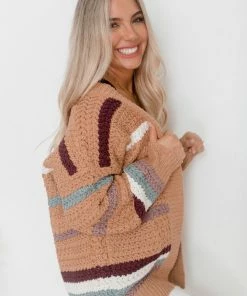 White Closet Jumpers & Sweaters Concetta Cardigan - Camel Stripe 12 White Closet Jumpers & Sweaters Concetta Cardigan - Camel Stripe