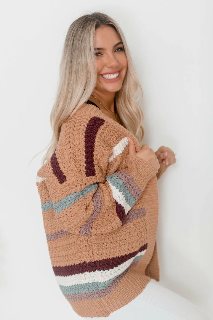 White Closet Jumpers & Sweaters Concetta Cardigan - Camel Stripe 7 White Closet Jumpers & Sweaters Concetta Cardigan - Camel Stripe