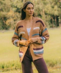 White Closet Jumpers & Sweaters Concetta Cardigan - Camel Stripe