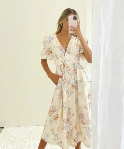 Desire Conchita Dress - Beige Floral DRESSES