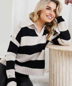 Pink Diamond Cormay Knit - Cream Stripe