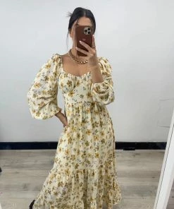 Pink Diamond Bonita Dress - Beige Floral DRESSES 9 Pink Diamond Bonita Dress - Beige Floral DRESSES