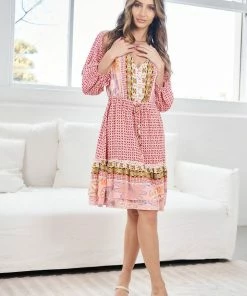Miracle Fashion Florette Dress - Pink Print DRESSES 11 Miracle Fashion Florette Dress - Pink Print DRESSES