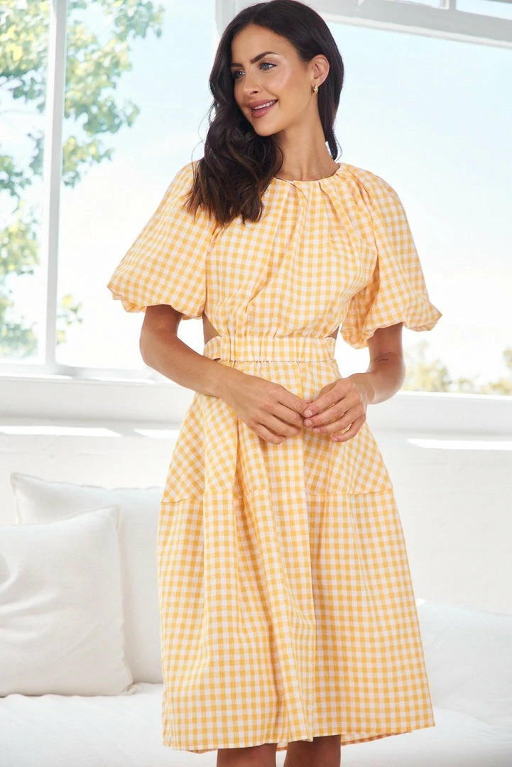 YH & Co (Chloe Yip) DRESSES Gertrude Dress - Orange Check 3 YH & Co (Chloe Yip) DRESSES Gertrude Dress - Orange Check