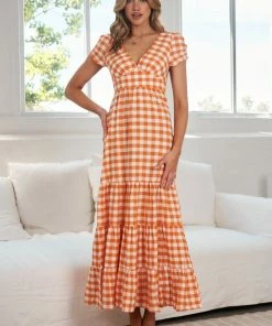 Sweetacacia Lareyna Dress - Orange Gingham DRESSES 11 Sweetacacia Lareyna Dress - Orange Gingham DRESSES