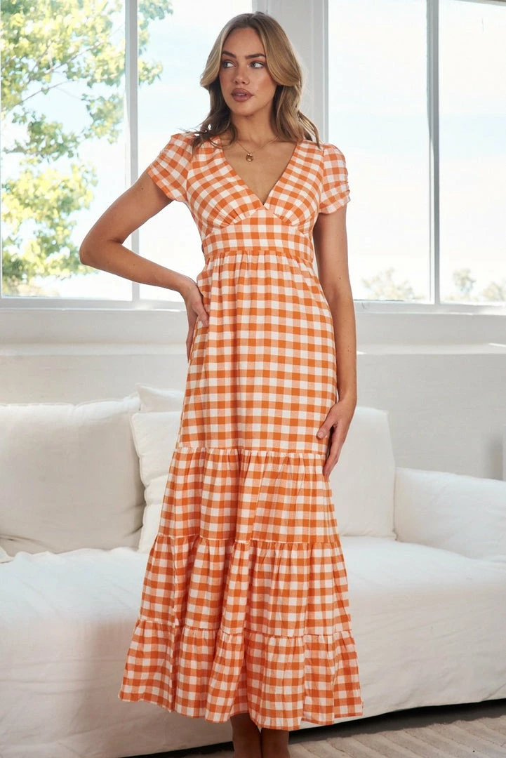 Sweetacacia Lareyna Dress - Orange Gingham DRESSES 3 Sweetacacia Lareyna Dress - Orange Gingham DRESSES